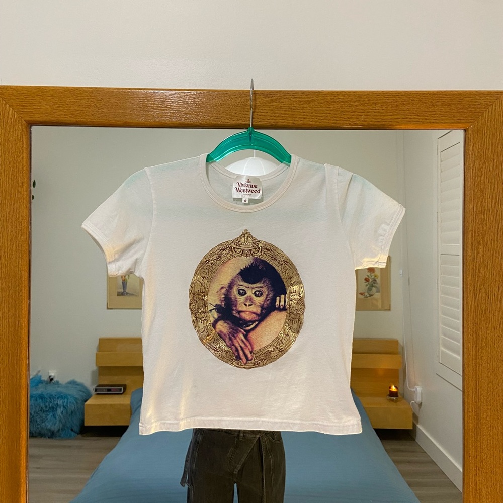 Vivienne Westwood White Monkey Frame Graphic Crop Tee